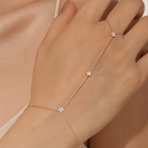 AB054 Bracelet tendance en argent sterling 925 avec zircon pavé, étoile et <span class=keywords><strong>petite</strong></span> fleur, chaîne pour femme, bracelet avec anneaux, cadeaux, bijoux - Product Image 2