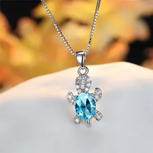 Bestseller Kristall Strass Schildkröte Form Halskette Mode Blue Diamond Zirkonia Animanls Anhänger Halskette für Frauen