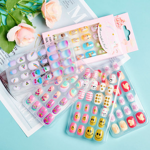 24 faux ongles artificiels à presser pour enfants, couvrance totale, pour petites filles, cadeau de festival, ensemble de faux ongles pour enfants - Product Image 1