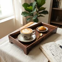 Plateau de service rectangulaire en bois massif avec pieds surélevés, plateau à café et à thé, plateau à dessert et à en-cas pour la maison et l'hôtel
