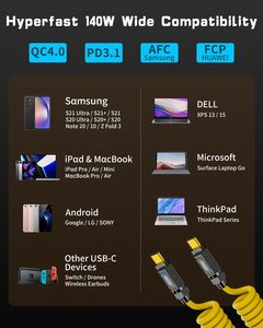 Cable USB C a USB C Enrollado de Alta Potencia de 140 W con Carga Rápida PD y Video de 8K a 60 Hz y 20 Gbps para <span class=keywords><strong>iPhone</strong></span> - Product Image 6