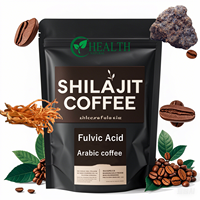 Café aux champignons instantané à marque privée OEM, extrait de Shilajit, superaliments, champignons Reishi, Crinière de lion, Chaga, poudre enrichie en vitamines