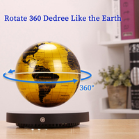 Nouveauté Horloge Ronde Rétro avec Socle 14cm (6 Pouces) pour Bureau, Table, Globe Terrestre Magnétique Flottant à Lévitation Magnétique avec Carte du Monde Anglaise Dorée Rotative