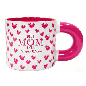 Tasse en céramique rose en forme de cœur « Meilleure maman de tous les temps », 15 oz, avec poignée bombée et impression « Te Amo Mama », cadeau pour la fête des mères - Product Image 1