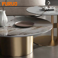 Vente en gros de plateau en pierre frittée Puruo Mobilier de salon en or brossé et noir Ensemble de table à thé Table basse à usage domestique