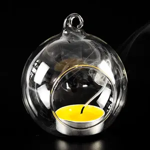 High Quality Home Garden Decoration Transparent Hanging Glass Ball Tealight Candle Holder