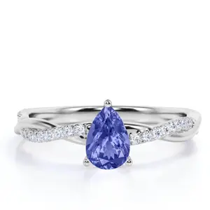 Hot Sale Elegant Pear Shape Tanzanite 925 Sterling Silver Wedding Ring