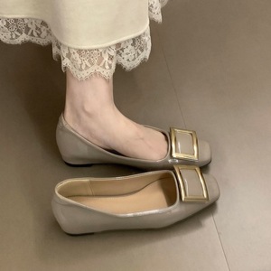 Women Elegant Metal Square Buckle Shoes Square Toe Shallow Mouth Invisible Commuter Shoes Fashion Office <b>Flat</b> Pumps - Product Image 6