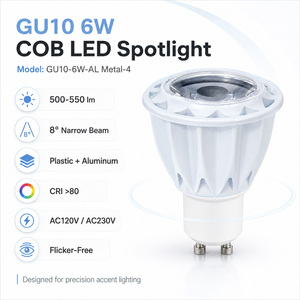 Ampoule LED COB GU10 6,5W AC230V 8 Degrés 500-550LM RA80 Aluminium Non Dimmable Blanc Chaud 3000K - Product Image 1