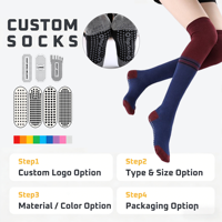 Chaussettes antidérapantes en coton à bout rond, au-dessus du genou, avec points en silicone pour la danse, le yoga, le pilates, le trampoline et l'entraînement