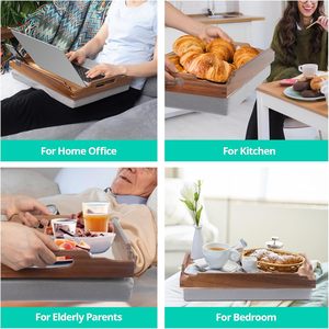 Table de lit inclinable en bois massif <span class=keywords><strong>pour</strong></span> ordinateur portable, <span class=keywords><strong>plateau</strong></span> de petit-déjeuner de luxe en acacia avec <span class=keywords><strong>coussin</strong></span> - Product Image 6