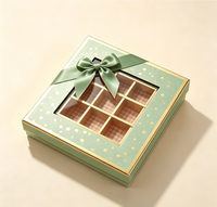 Boîte Cadeau Rectangulaire en Carton avec Fenêtre, Vide, 9 Compartiments, pour Chocolats et Bonbons, Décoration Nœud et Ruban, Fermeture Magnétique de Luxe