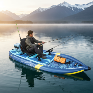 E SUP Planche de Pêche Gonflable Robuste avec Porte-Cannes, Nez Anti-Vagues, Trois Chambres d'Air, Étanche, Pliable, 1680D, Sac à Roulettes et <span class=keywords><strong>Pompe</strong></span> - Product Image 4