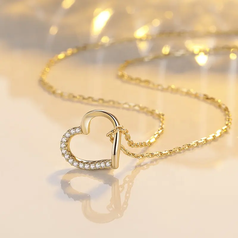 New fashion fine jewelry 925 sterling silver 18k gold plated custom chain heart necklaces for women