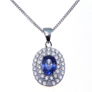 สร้อยคอจี้เงินแท้ 925 ประดับเพชรคิวบิกเซอร์โคเนียทรงวงแหวนคู่ พร้อมแทนซาไนต์ - Product Image 2