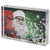 Cadre photo liquide en acrylique transparent 4x6 avec flocons de neige flottants et paillettes, personnalisable, pour Noël, décoration de bureau