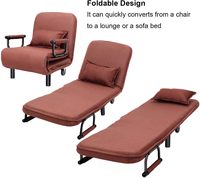 Chaise de lit paresseux rembourrée chaise de canapé-lit pliante chaise de loisirs pliante avec dossier réglable à 5 angles avec oreiller jusqu'à 330lbs