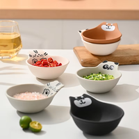 Petits bols à sauce en silicone au design coréen de dessin animé, avec couvercles antidérapants, mignons, noirs et kaki