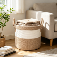 Grand panier de rangement tressé de style moderne et luxueux, écologique, avec poignée durable, panier à linge pliable avec couvercle