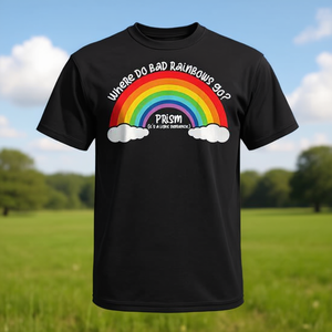 Camiseta Prism Negra de Cuello Redondo y Manga Corta Unisex para Adultos, Diseño Promocional con Gráfico de Arcoíris, Impresión en Serigrafía - Product Image 3