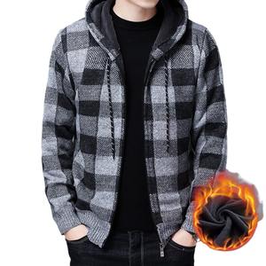 Fitspi, venta al por mayor, <span class=keywords><strong>ropa</strong></span> de hombre, invierno, forro polar con capucha, grueso, a cuadros, suéter de manga larga, suéter para hombres jóvenes, abrigos - Product Image 2