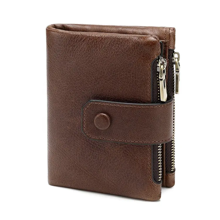 Billetera de piel auténtica personalizada para hombre, bolso para dinero con bolsillo para monedas, protección RFID