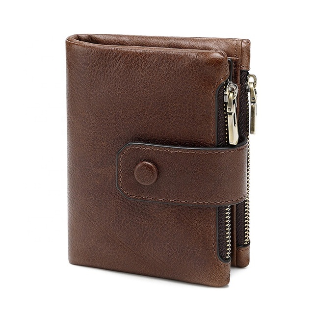 Personalised Multiple RFID Protected Genuine Leather Men's Short Japan Style Button Coin Pocket Wallet
