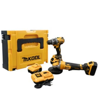 Ensemble perceuse sans fil 21V OEM ODM OBM avec perceuse sans balais, meuleuse d'angle, 4 batteries au lithium, 1 chargeur, boîte à outils en acier inoxydable