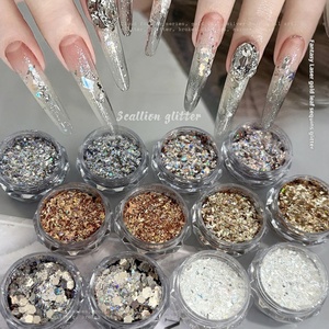 Paillettes pour ongles, mélange de paillettes polygonales argentées, or clair, blanches, fragments de paillettes, décorations pour ongles DIY - Product Image 1