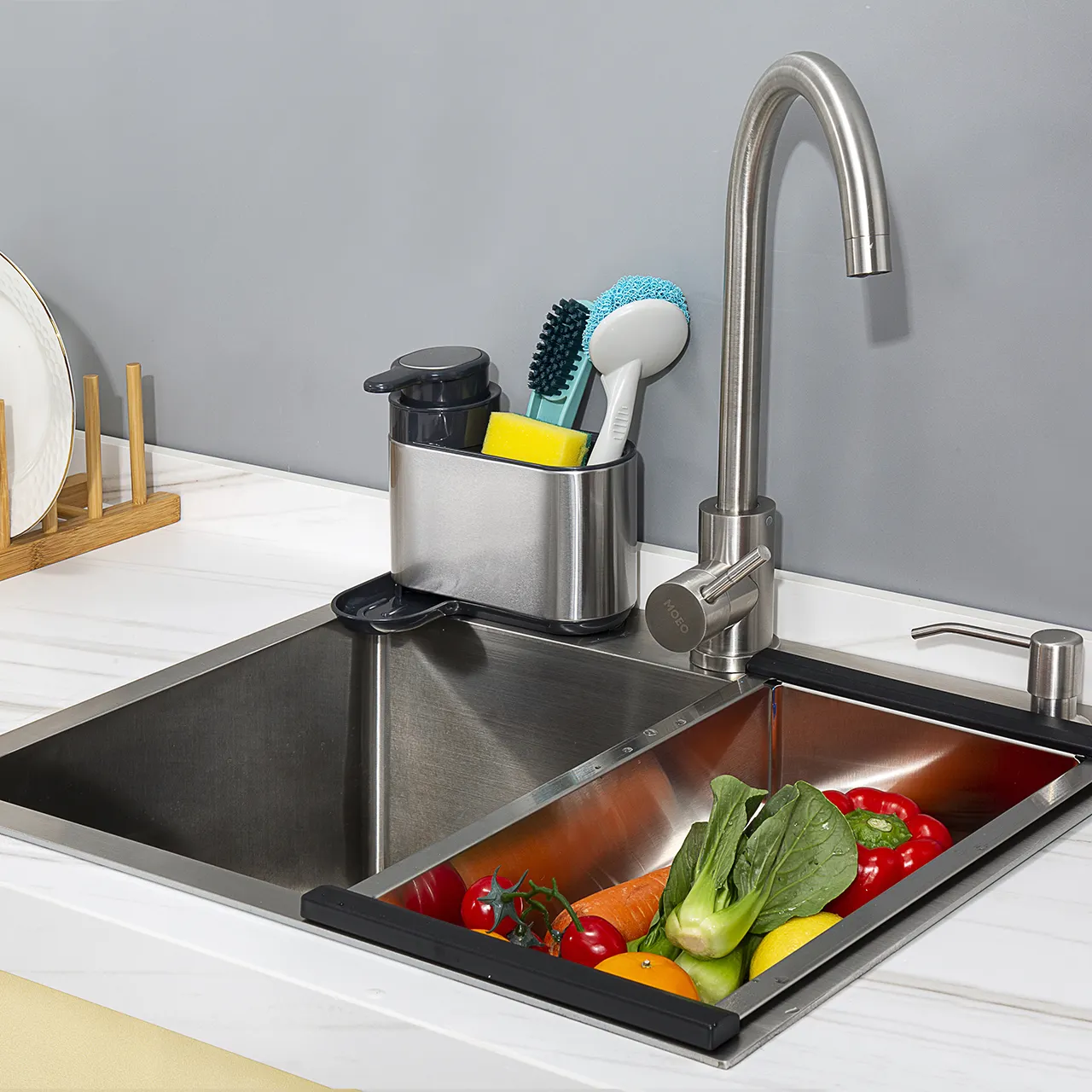 Stainless steel SS kitchen sink ware drainer rack organizer tidy caddy with sponge holder sink organizer