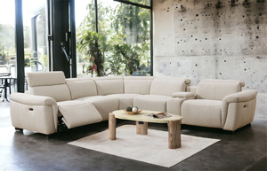 Divano Componibile Modulare di Lusso Europeo in Bouclé Beige con Recliner Elettrico <span class=keywords><strong>per</strong></span> 5 Persone, Portabicchieri <span class=keywords><strong>e</strong></span> Poggiatesta Regolabile - Product Image 6