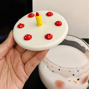 Tazas de vidrio irrompibles resistentes al calor, regalo de cumpleaños, taza de café de vidrio con tapa, forma de pastel, tazas de vidrio bonitas - Product Image 3