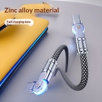 Câble de données tressé double extrémité Type-C rotatif à 180°, allongé, CTOC, entièrement métallique, PD, charge ultra rapide, coudé