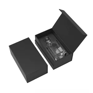 Caixa de papelão rígido para presente, loção de perfume e laminação preta fosca personalizada de luxo, caixa magnética com inserção de espuma