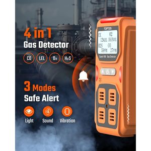 Détecteur de gaz Toptes Guard-156 4 pour H2S CO LEL O2, alimenté par batterie, avec modes d'alarme, orange - Product Image 2