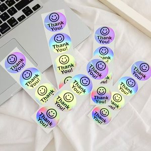 custom roll shaped round circle holographic seal thank you sticker <b>label</b> - Product Image 3