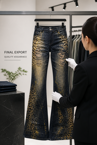Jeans de Cintura Alta con Corte Acampanado para Mujer, Color Azul Oscuro, Lavado Vintage, Estampado de Leopardo Lateral, Pantalones de Mezclilla - Product Image 6