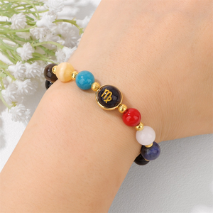 Pulsera Minimalista de Piedras Curativas, Chapada en Oro de 18K, con Dije de los 12 Signos del Zodiaco, Regalo de Cumpleaños para Hombres y Mujeres - Product Image 5
