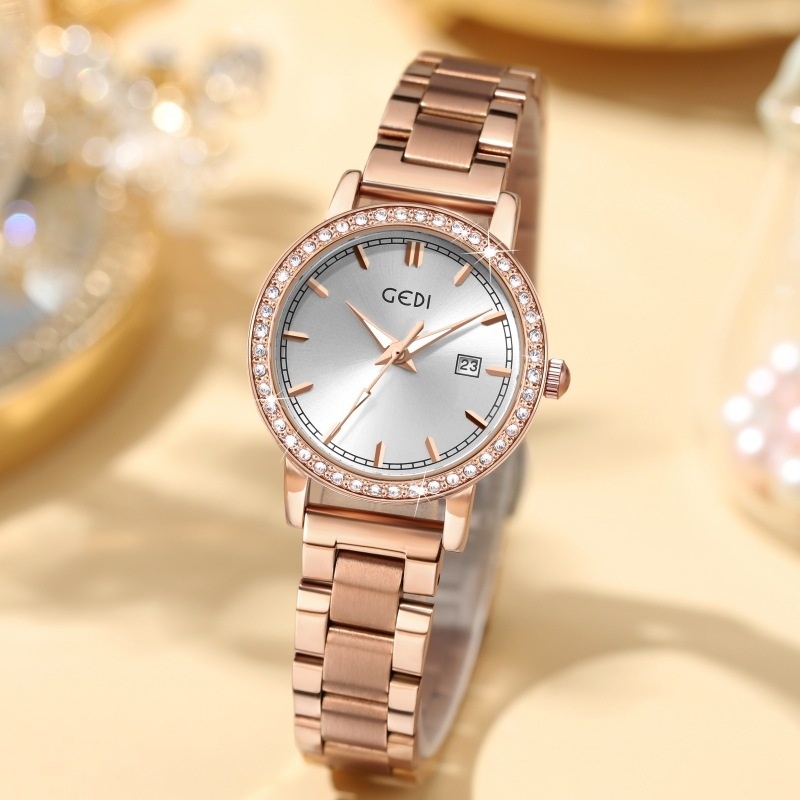 Luxury Women's Stainless Steel Wrist Watch Waterproof Calendar Quartz Watch High Sense Alloy Charm Style-Wholesale