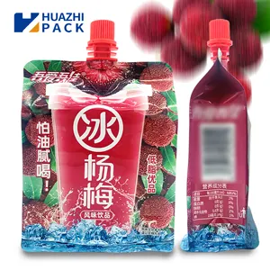 Custom Printing Food Grade Resealable Liquid Plastic Flat Bottom Spout Pouch Drinks Fruit Juice Doypack Bag