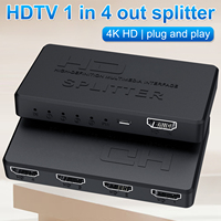 Mini Boîtier Distributeur Audio Vidéo 4 Ports 4K 1x4 Répartiteur Vidéo HDTV Duplication/Mirage d'Écran Alimenté par USB Seulement Plastique ABS
