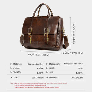 Maletín de Cuero Genuino Andong para Portátil de 15 Pulgadas para Hombre, Bolsa de Hombro con Correa para Documentos de Oficina, Bolso de Mano Vintage de Gran Capacidad - Product Image 5