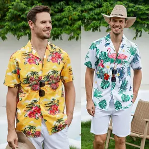 メンズアロハシャツフラミンゴブラウスハワイトップストロピカルビーチ服面白い休暇の衣装ハワイアンシャツ