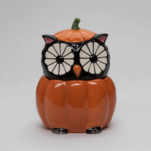 Pots à biscuits en céramique peints à la main Bocaux à bonbons de stockage d'Halloween Bocaux à biscuits hibou sculpté - Product Image 4