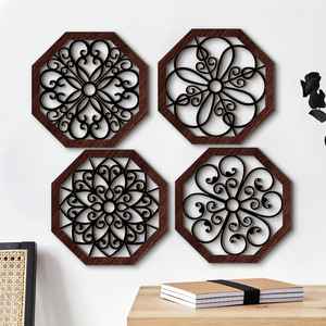 Art Deco Bamboo & Wood Black Symmetrical Curly Hollow Pattern Wall Art Decor