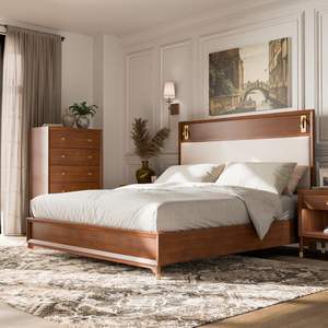 Mid-Century Modern <strong>Beautiful</strong> 1pc Eastern King Size <strong>Bed</strong> Walnut Solid Wood Upholstered <strong>Bed</strong> - Product Image 2