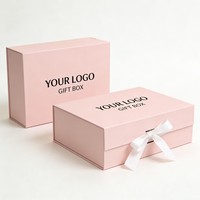 Boîte en carton magnétique rose avec logo personnalisé, boîte cadeau de luxe, emballage alimentaire écologique pour biscuits avec ruban