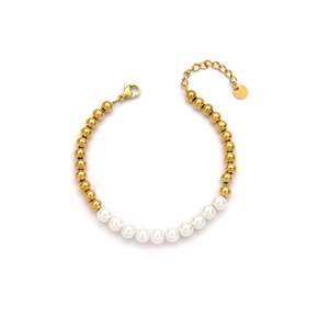 Pulsera de Perlas de Acero Inoxidable 316L con Baño de Oro PVD, Joyería Sostenible y Resistente para Mujer - Product Image 1