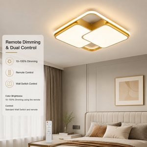 Lámpara de techo LED cuadrada moderna, de hierro dorado, superficie acrílica, montaje en superficie, regulable a distancia, tricolor, para sala de estar y dormitorio - Product Image 4