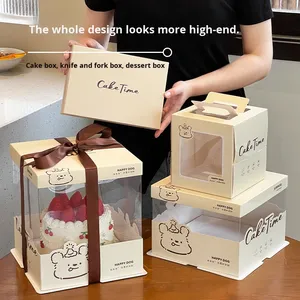 Bánh sinh nhật hộp phong cách mới có thể tái chế cấp thực phẩm giấy cạnh hộp bao bì trong suốt với xử lý 6-12 inch - Product Image 2